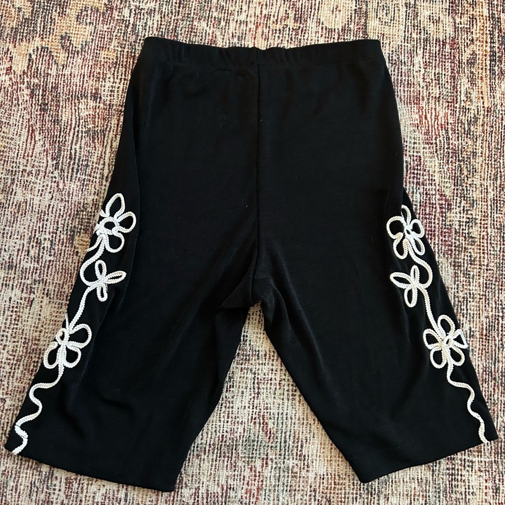 Black Bike Shorts with White Floral Accents